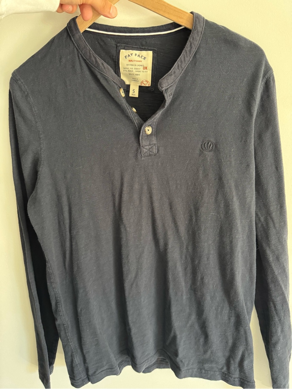 Fat Face Navy Long-Sleeve 100% Cotton Henley Shirt